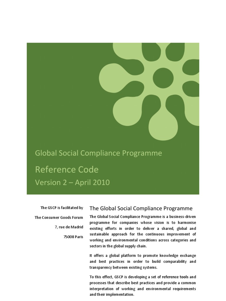 GSCP Reference Code Overview | PDF | International Labour Organization ...
