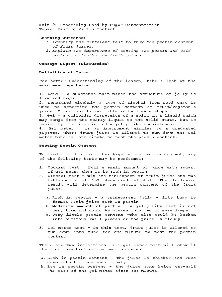 Testing Pectin Content PDF Fruit Preserves Sucrose