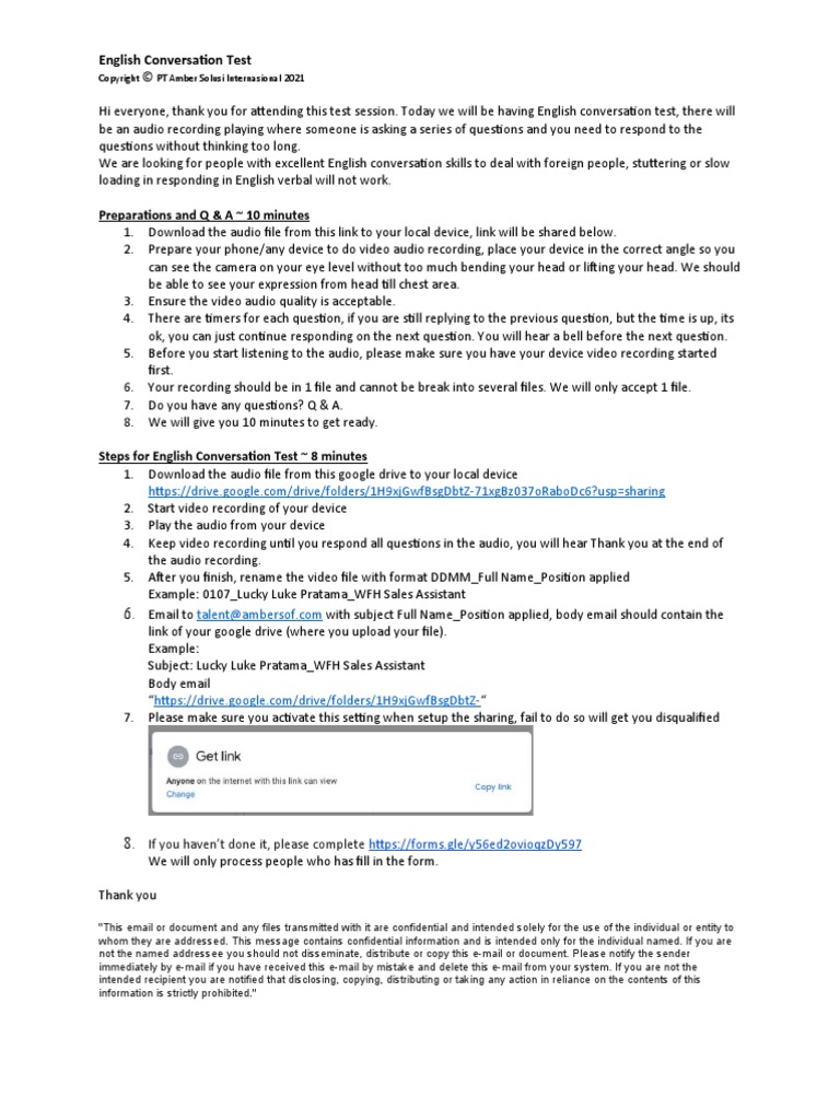 English Conversation Test: PT Amber Solusi Internasional 2021 | PDF ...