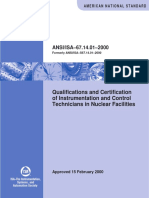 Ansi/I - 67.14.01-2000: Qualifications and Certification of Instrumentation and Control Technicians in Nuclear Facilities