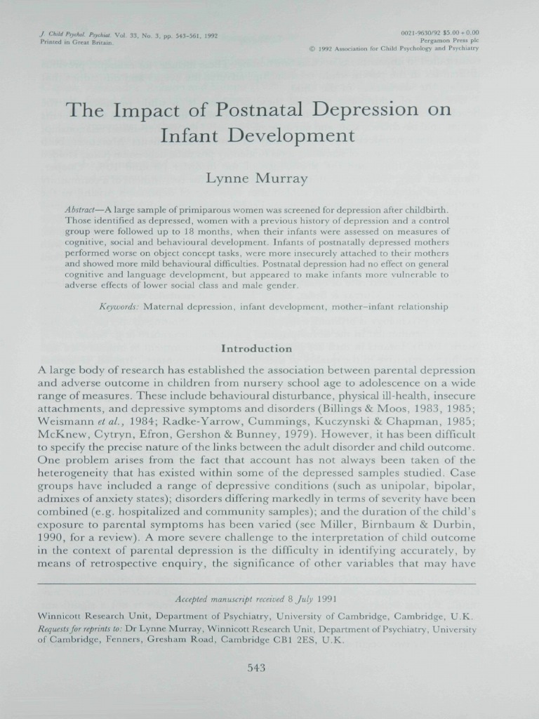 The Impact of Postnatal Depression On Infant Development: Lynne Murray ...