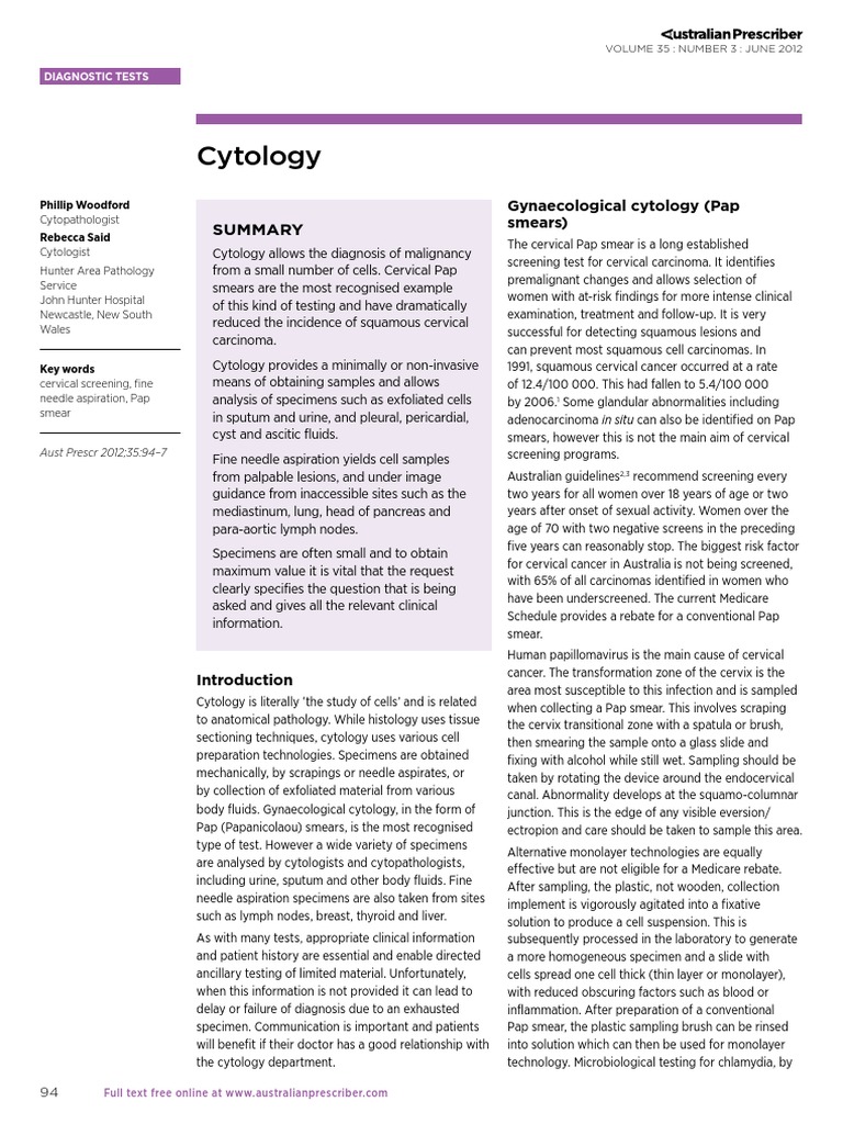 Cervical Cancer Screening: Pap Smears | PDF | Cytopathology | Cervical ...