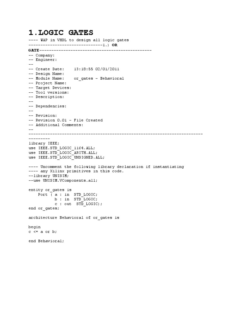 VHDL Logic Gates and Adders Code | PDF | Vhdl | Computing