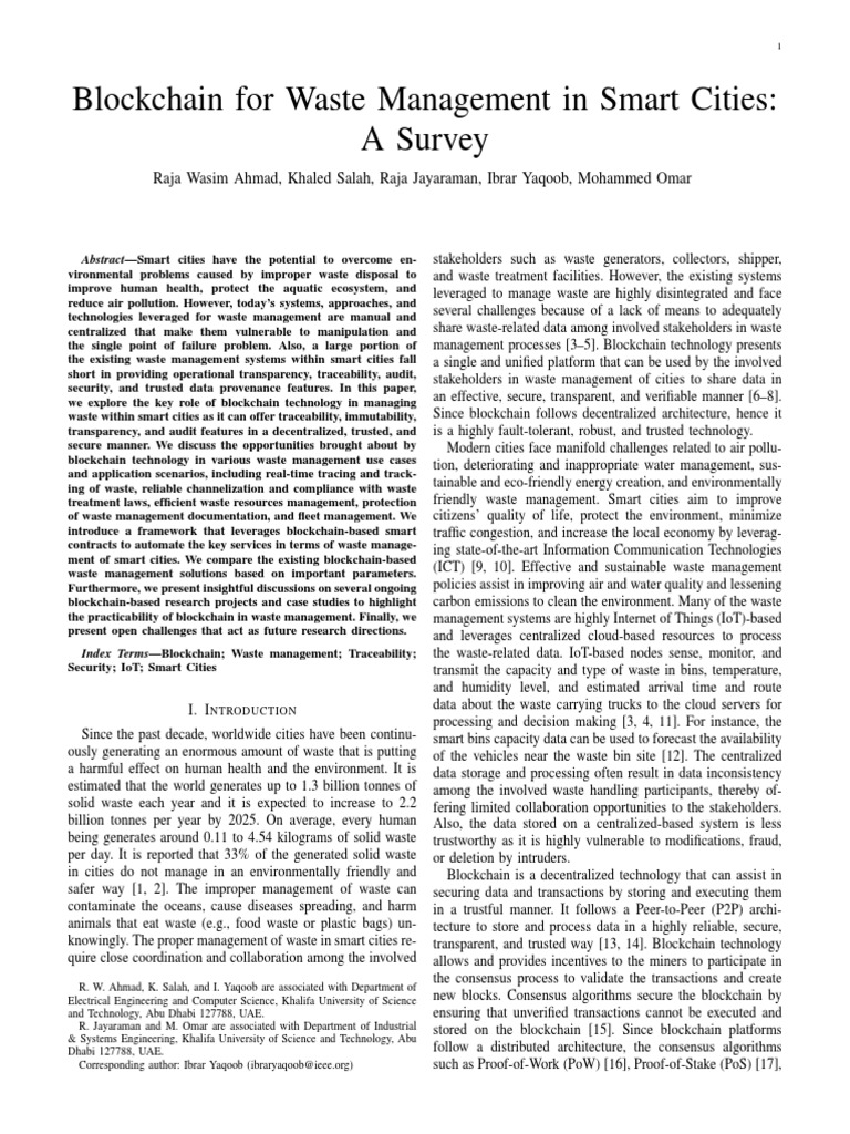 Blockchain in Smart City Waste Management | PDF | Waste Management | Waste