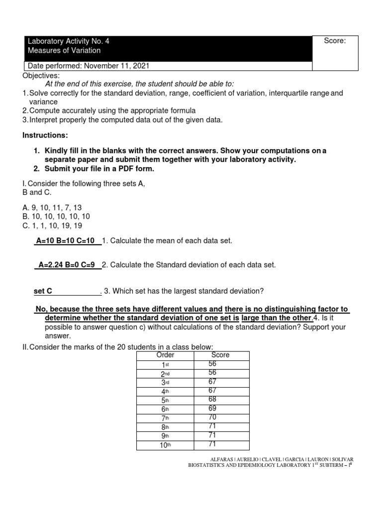 Biostatistics Lab Exercise | PDF | Standard Deviation | Coefficient Of ...