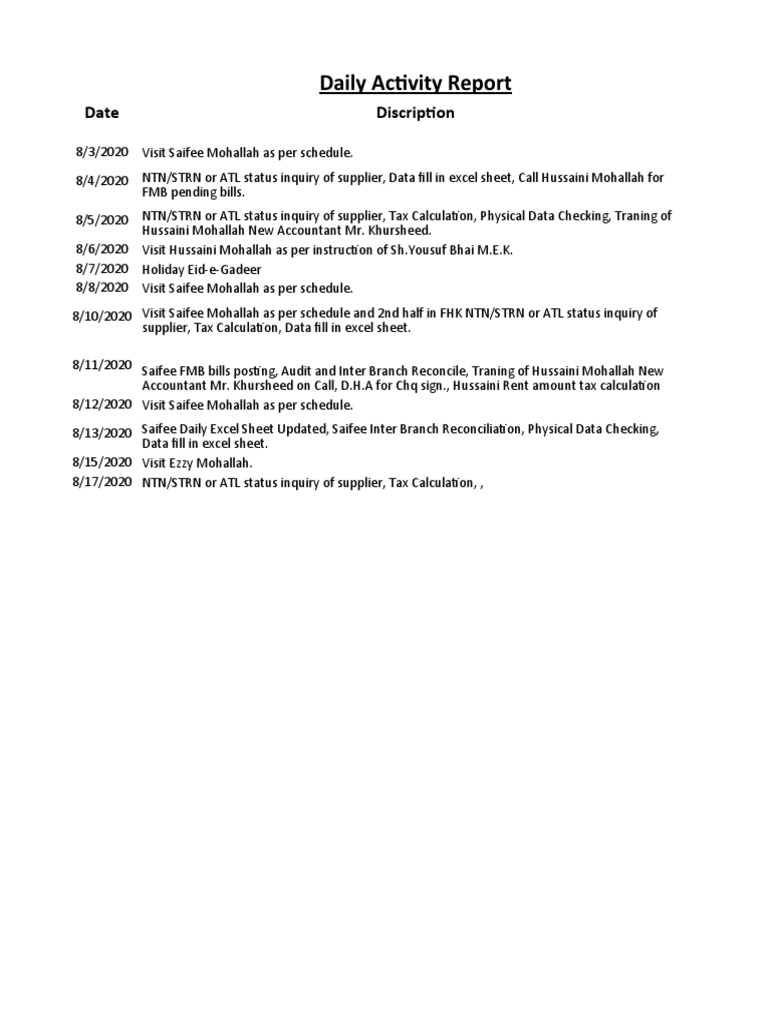Daily Activity Report | PDF | Business | Finance & Money Management