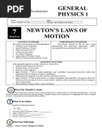 General Physics 1 Newton'S Laws of Motion: Content Standard Performance Standard