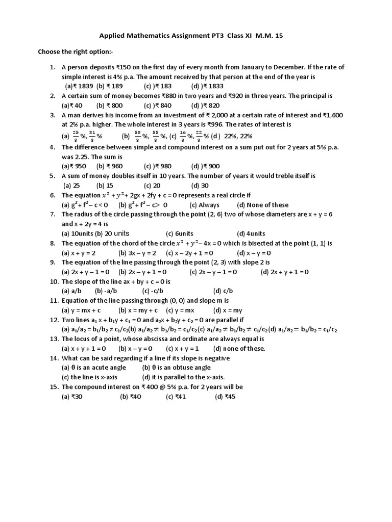Class XI Applied Mathematics Assignment | PDF | Interest | Mathematics