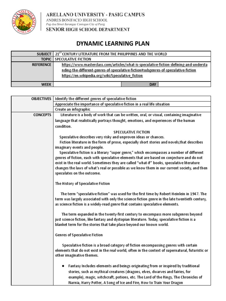 Speculative Fiction Dlp1 1 PDF Speculative Fiction Genre