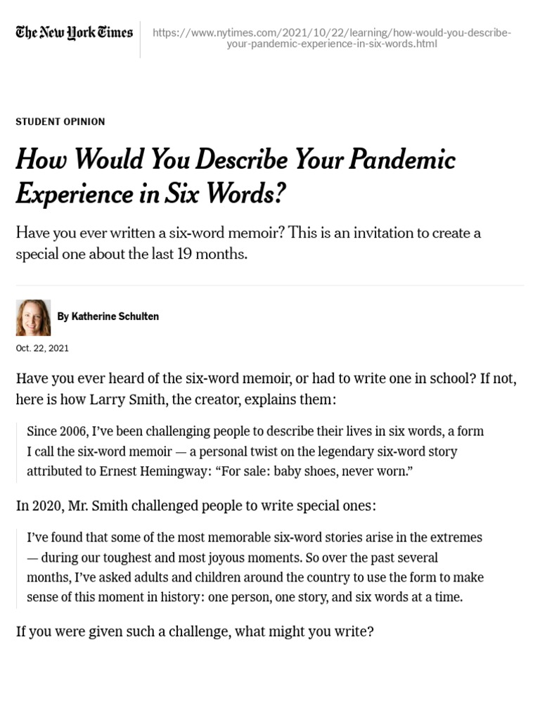 How Would You Describe Your Pandemic Experience in Six Words? - The New ...