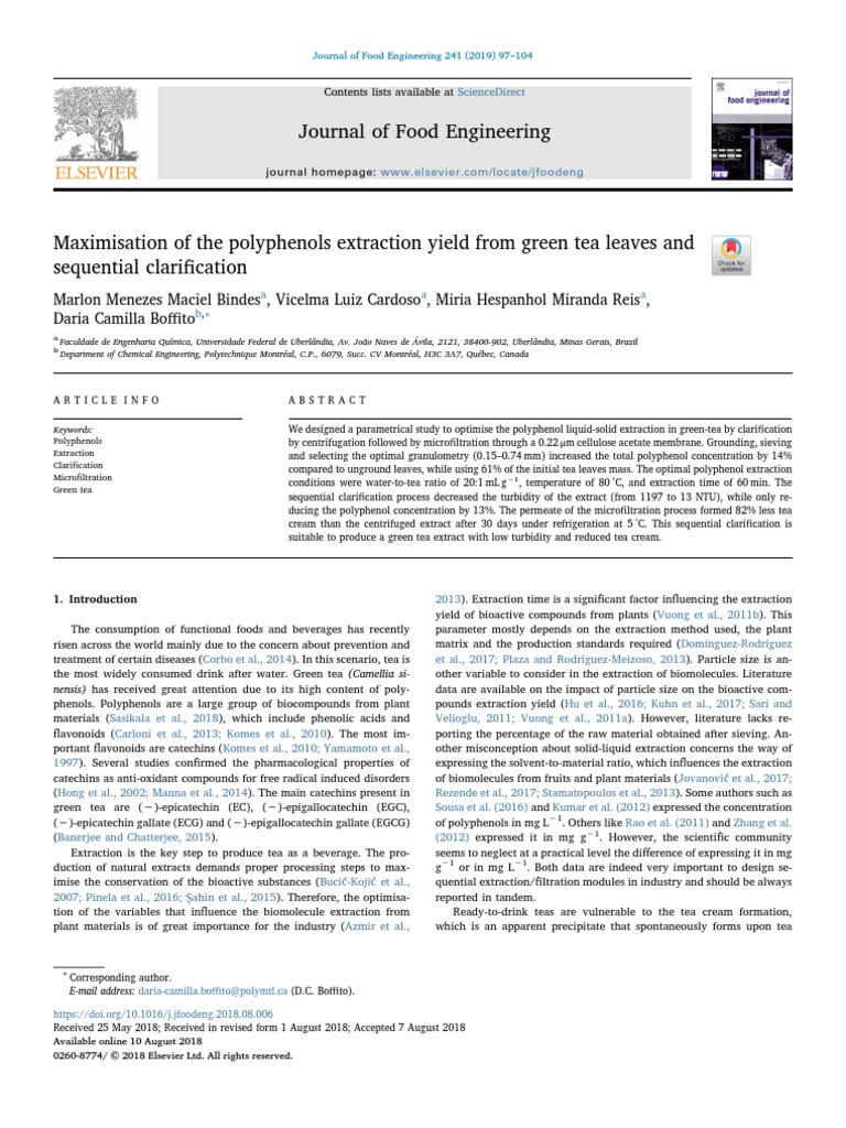 Maximisation of The Polyphenols Extraction Yield From Green Tea Leaves ...