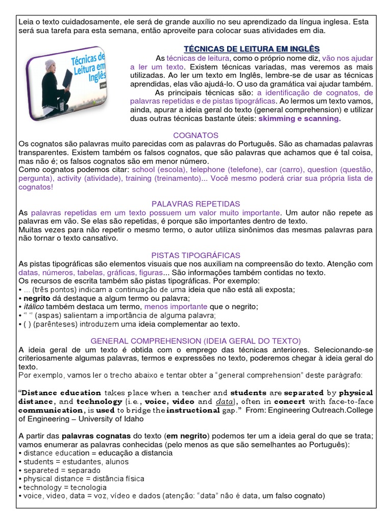 Técnicas de Leitura em Inglês | PDF | Pronome | Comunicação humana