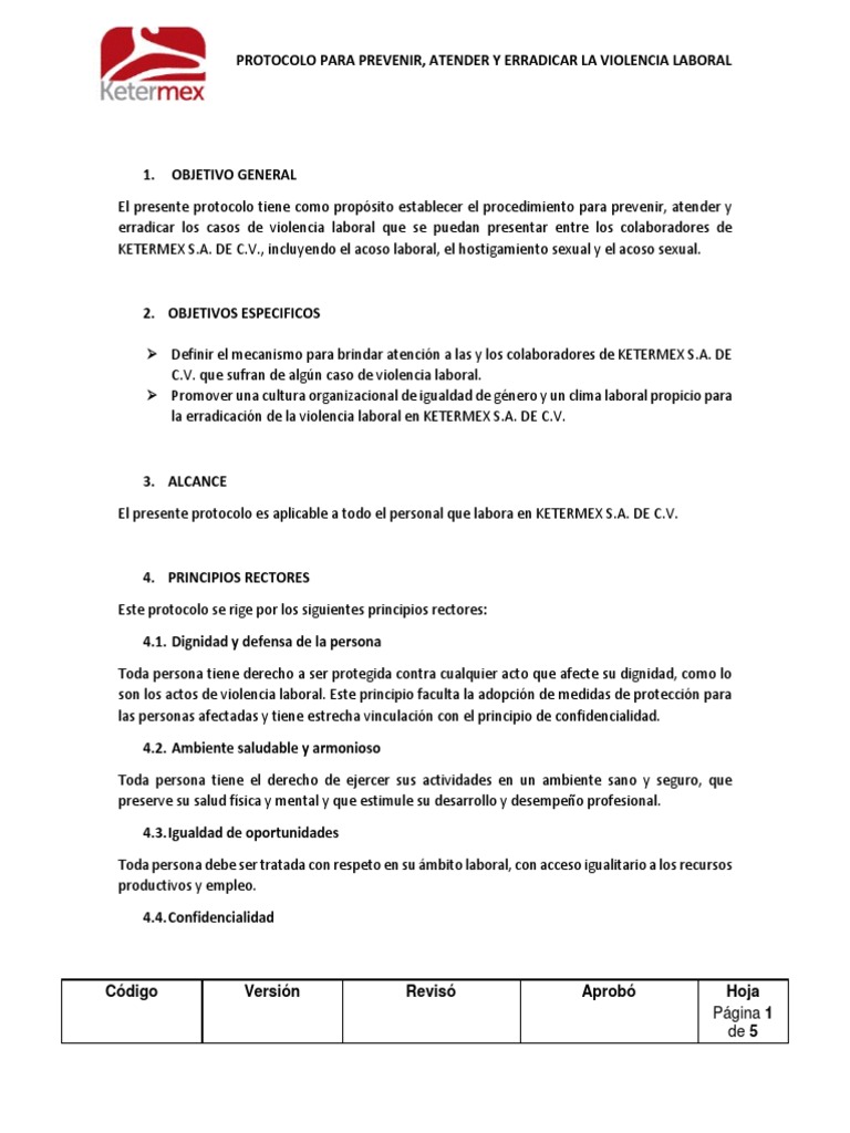 Protocolo para Prevenir y Erradicar La Violencia | PDF | Acoso sexual ...