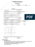 Quadratic Functions Assessment for Catanduanes National High School