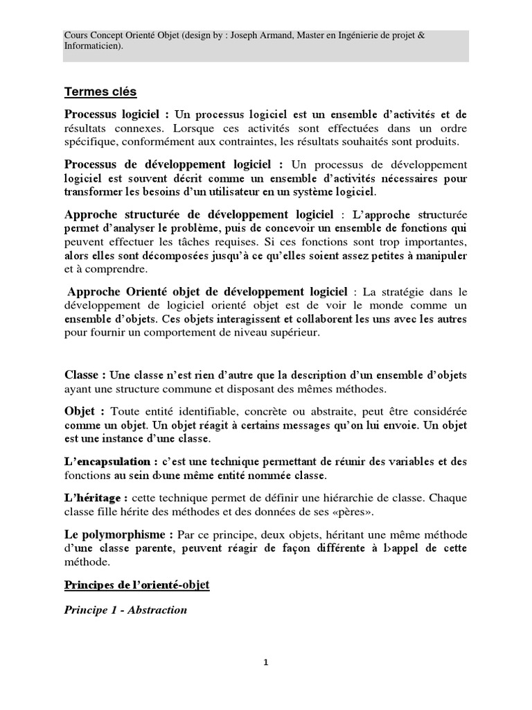 Principes de la POO en Ingénierie Logicielle | PDF | Classe ...