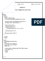 WEEK-07: AIM: Program Code To Develop A Multiplication Matrix Table. Code