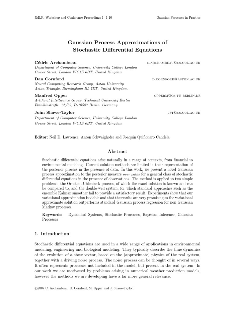 Gaussian Process Approximations for SDEs | PDF | Stochastic ...