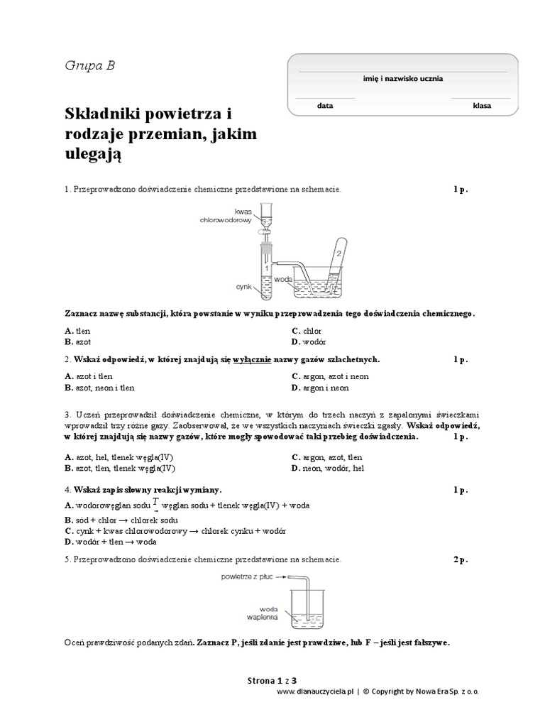 Składniki Powietrza I Rodzaje Przemian Jakim Ulegają Sprawdzian Pdf Odpowiedzi Sprawdzian 2 Skladniki Powietrza I Rodzaje Przem 1 | PDF
