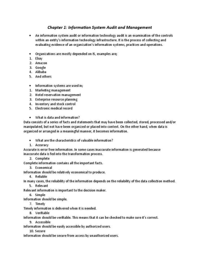 Chapter 1: Information System Audit and Management | PDF | Databases ...