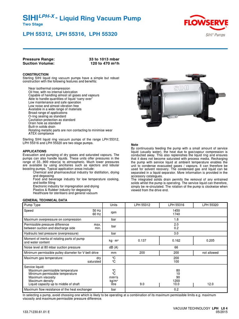 Two Stage Liquid Ring Vacuum Pumps Specifications and Technical