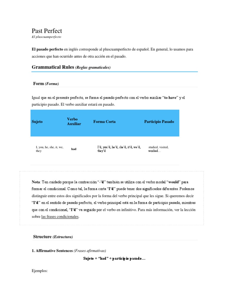Past Perfect | PDF | Lingüística | Sintaxis