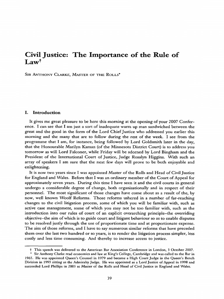 Civil Justice and the Rule of Law | PDF | Judge | Legal Aid