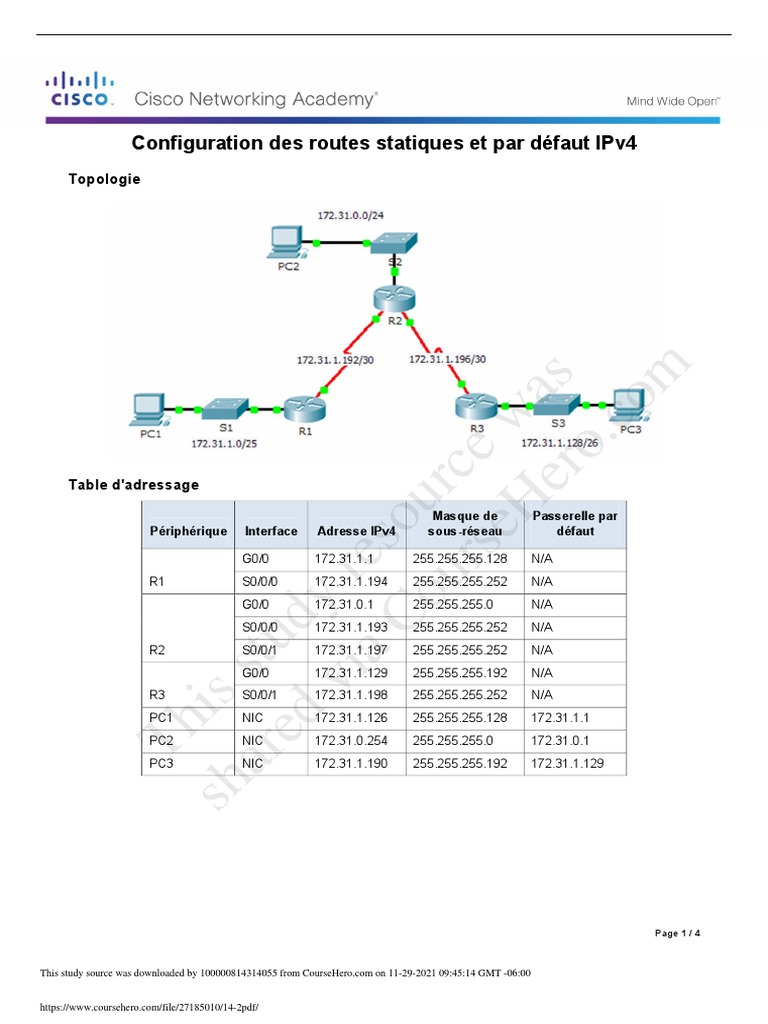 Configuration des Routes Statique IPv4 | PDF | Adresse IP | Routage