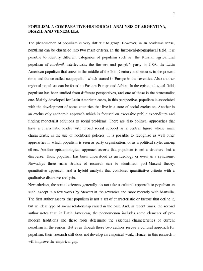 Populism. A Comparative-Historical Analysis of Argentina, Brazil and 