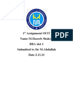 1 Assignment of IT Name:M.Haseeb Shakeel BBA Slot 1 Submitted To Sir M.Abdullah Date 2.11.21