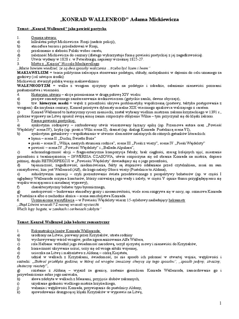 Konrad Wallenrod Zdrajca Czy Bohater