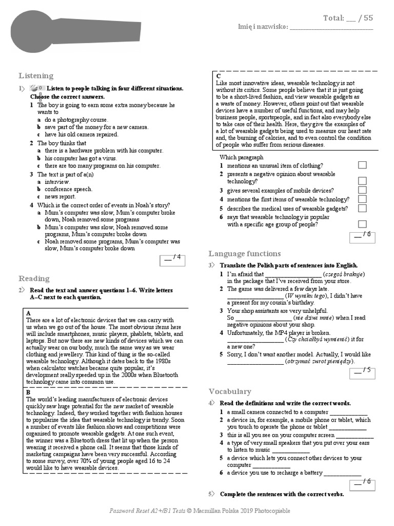 Password Reset A2+ B1 Pdf