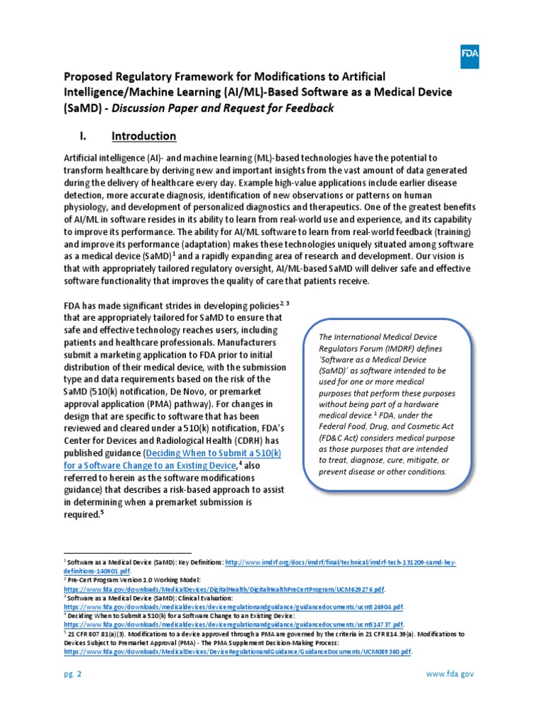 US FDA Artificial Intelligence and Machine Learning Discussion Paper
