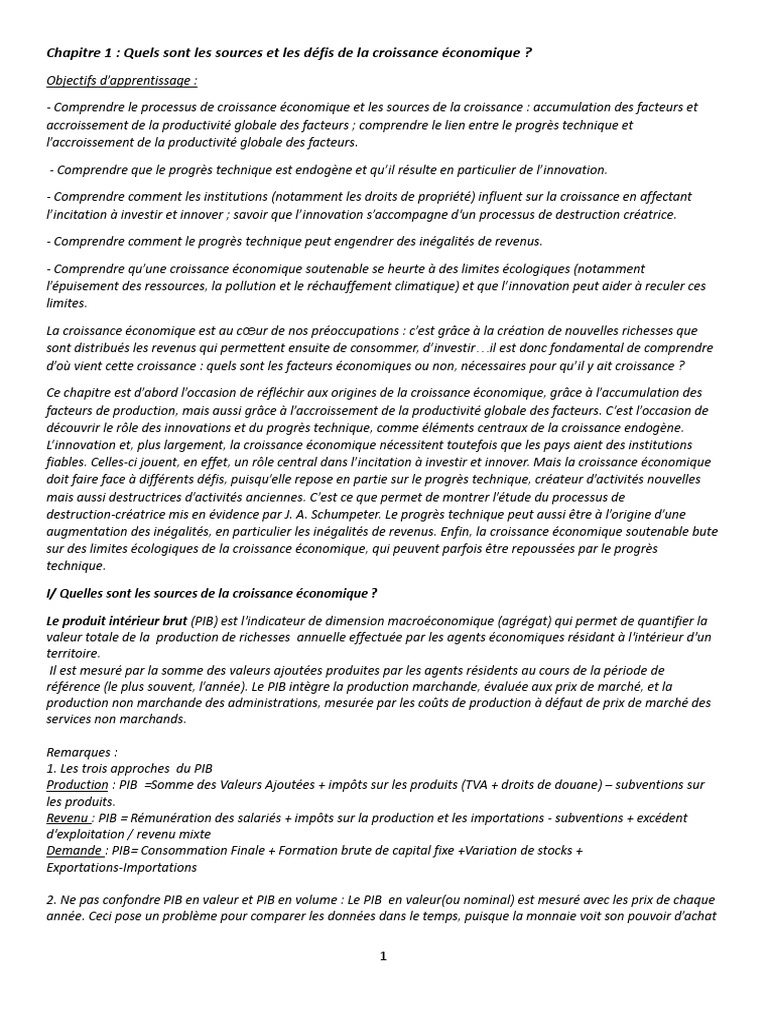 Sources et défis de la croissance économique | PDF | Produit intérieur ...