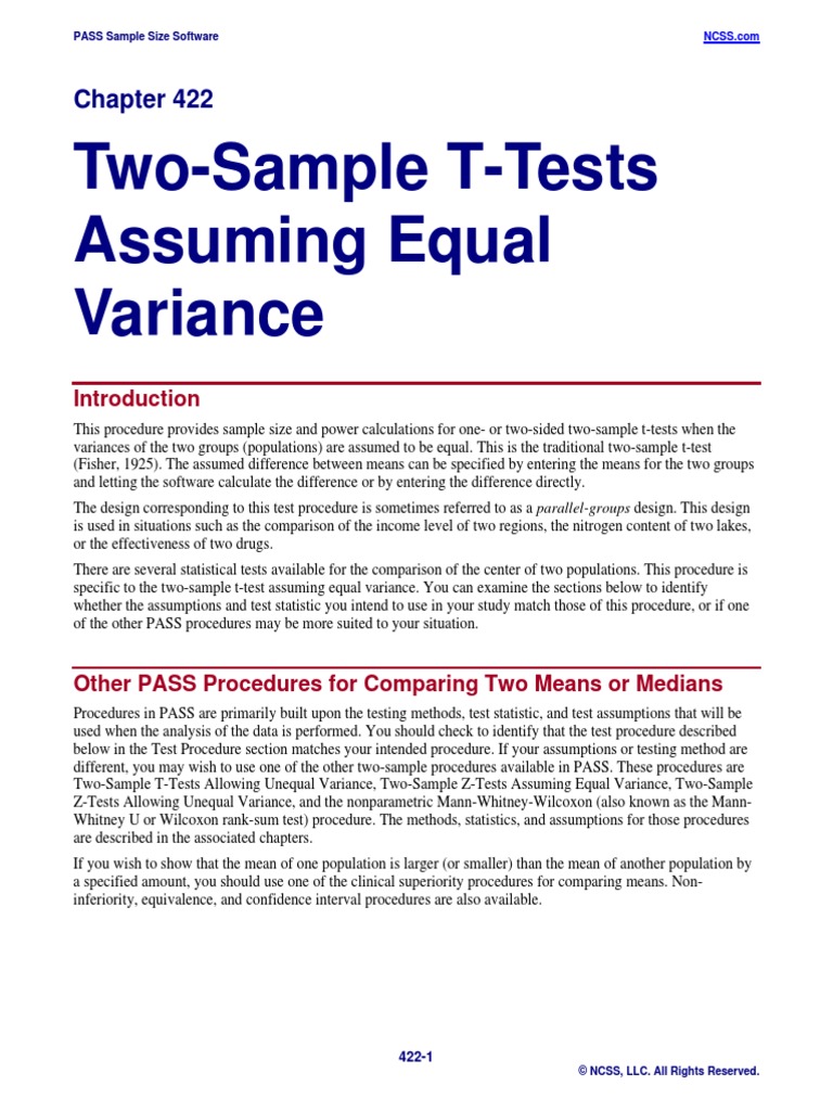 Two-Sample T-Tests Assuming Equal Variance | PDF | Student's T Test ...