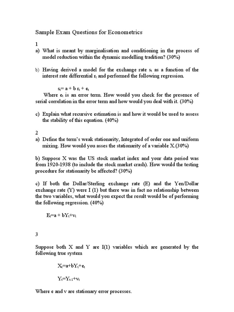 Econometrics Exam Questions Overview | PDF