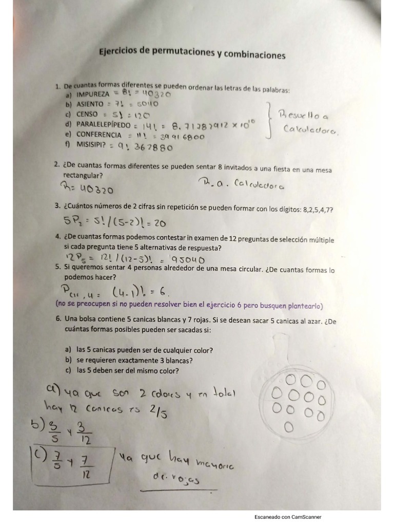 Ejercicios de Permutaciones y Combinaciones | PDF