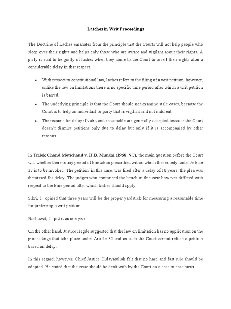 Latches in Writ Proceedings PDF Laches (Equity) Equity (Law)