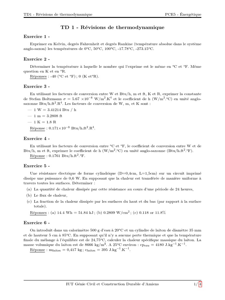 Révisions de thermodynamique et exercices | PDF | Chaleur | Température