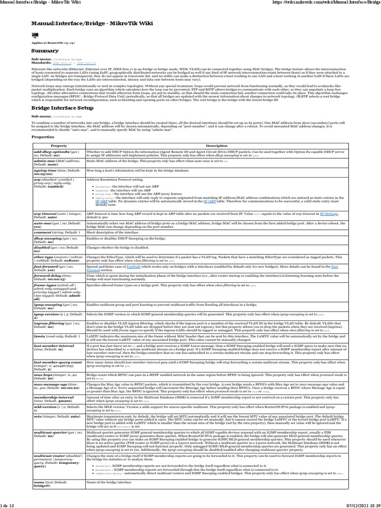 Manual Interface - Bridge - MikroTik Wiki | PDF | Computer Network ...