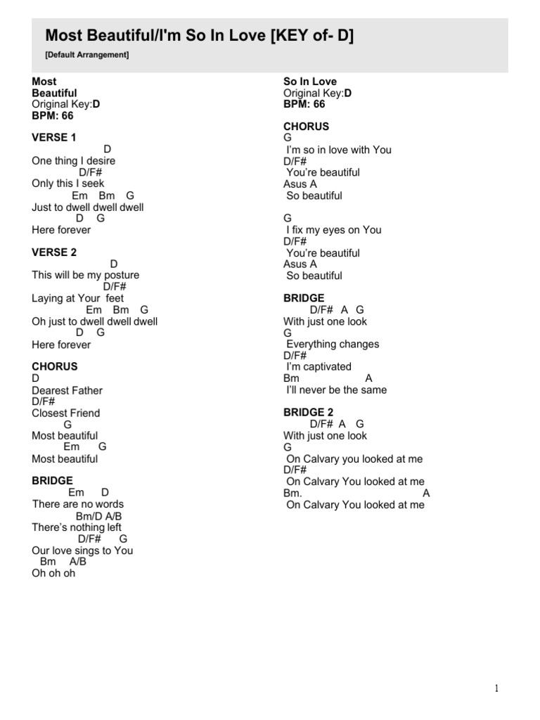 Most Beautiful:so in Love Chords-D | PDF