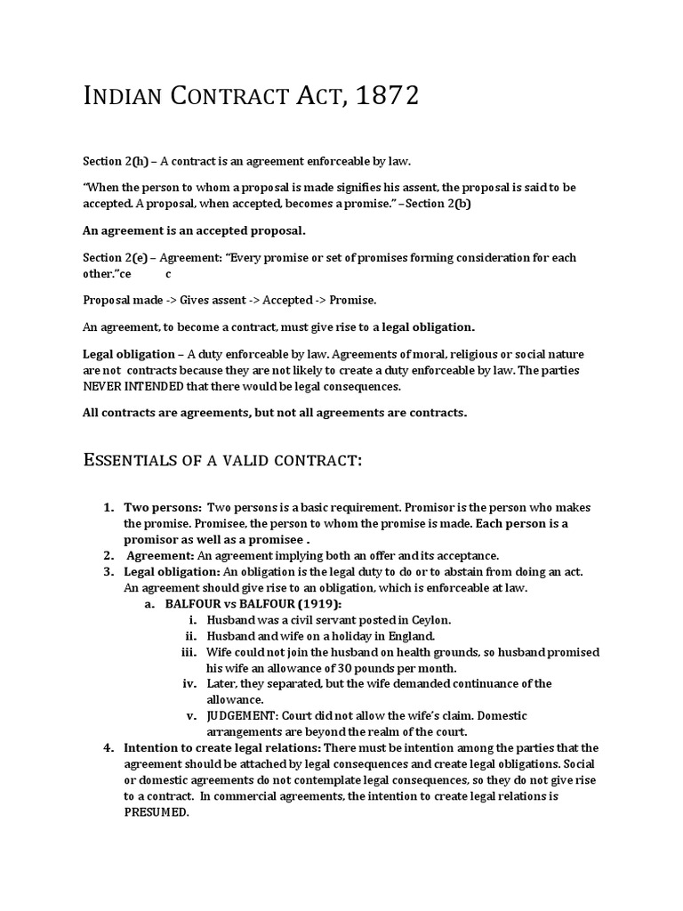 Indian Contract Act, 1872 | PDF | Consideration | Offer And Acceptance