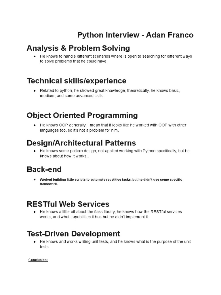 Python Interview - Adan Franco Analysis & Problem Solving | PDF