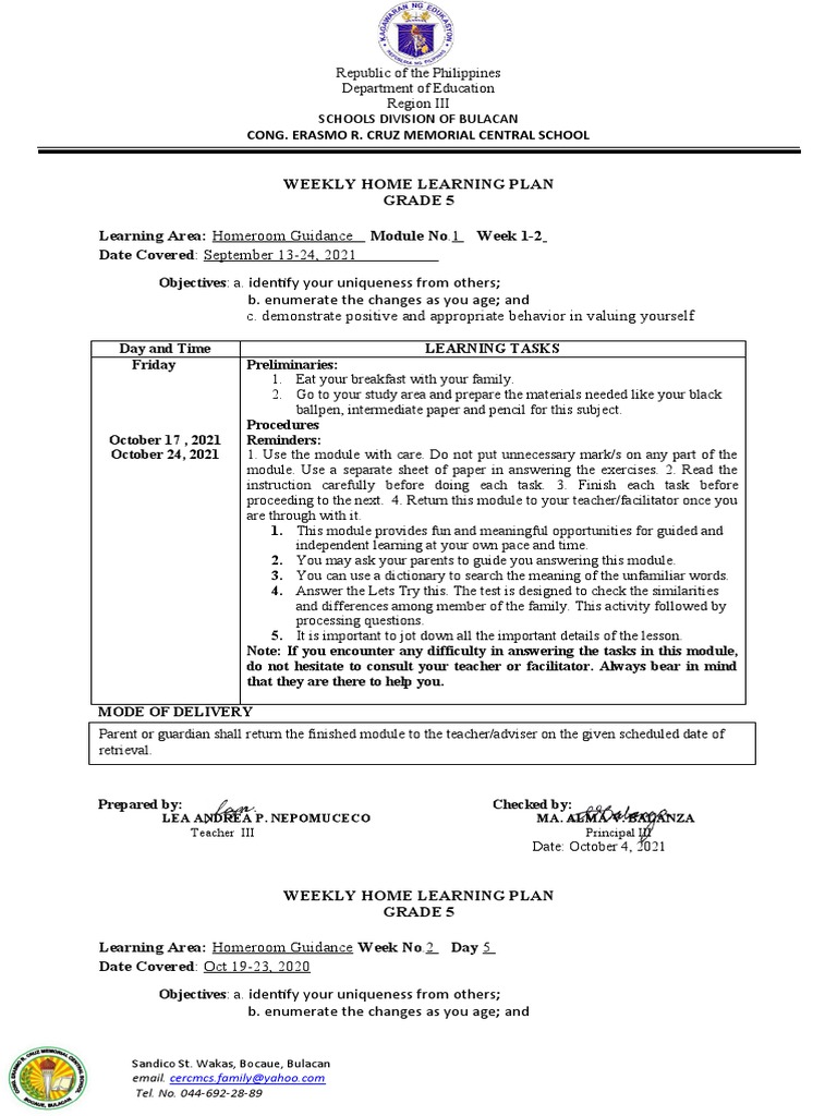 Hg weekly home learning plan in pdf learning teachers