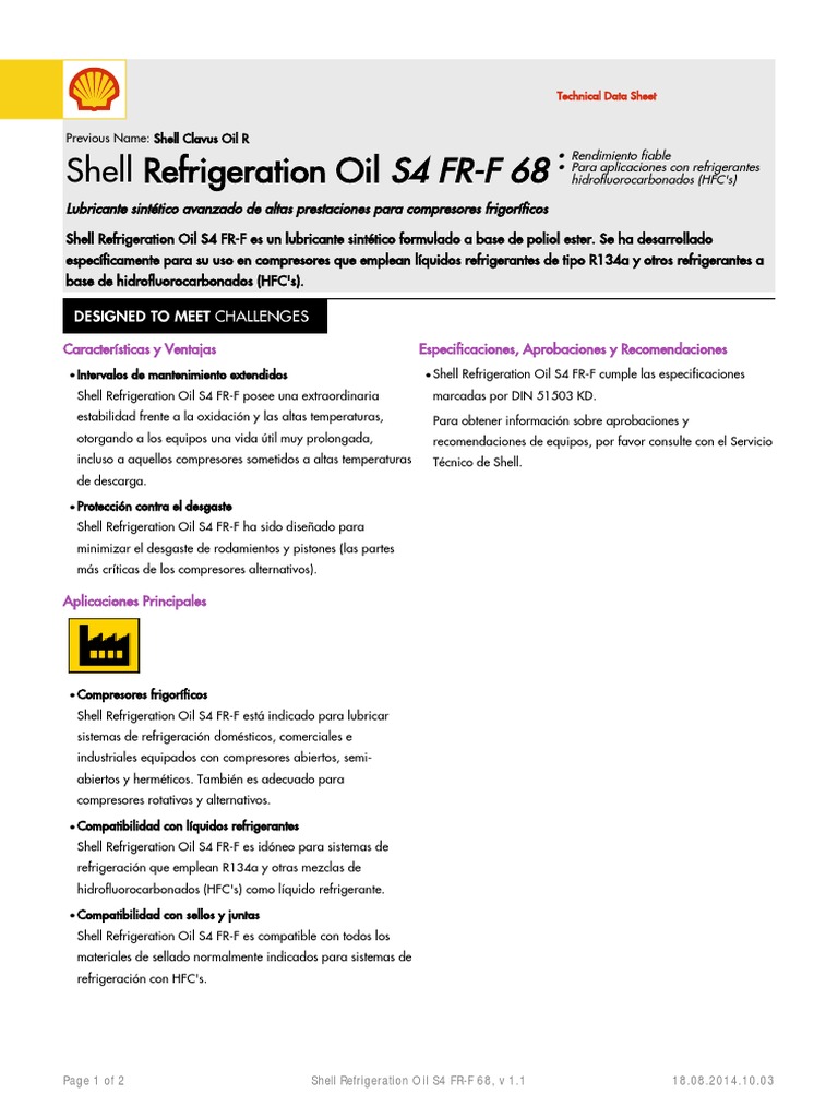 Refrigeration Oil S4 FRF 68 PDF Química