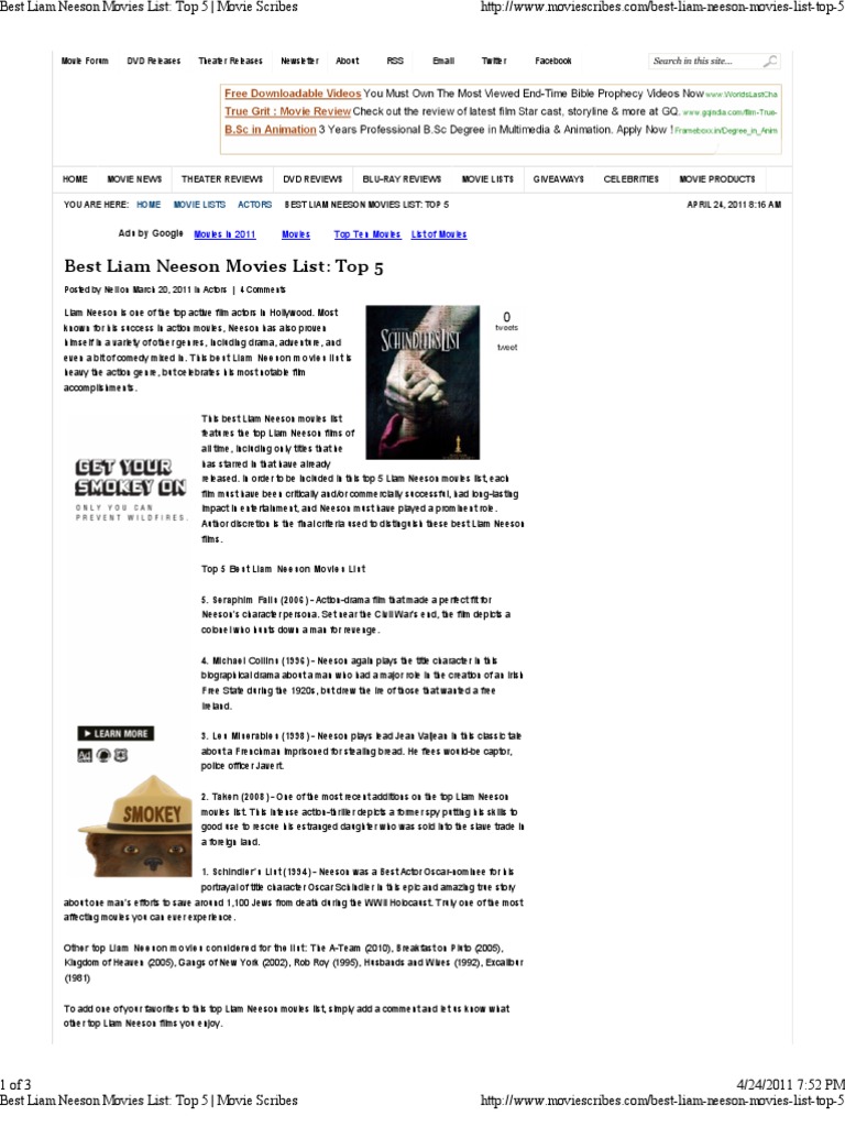 Best Liam Neeson Movies List - Top 5 - Movie Scribes | PDF | Les