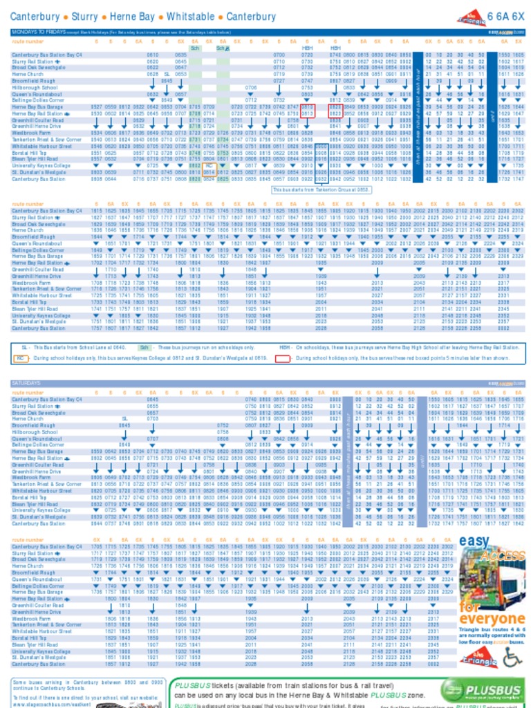 Timetable 6 6A 6B 6X Triangle Canterbury Bus Transport