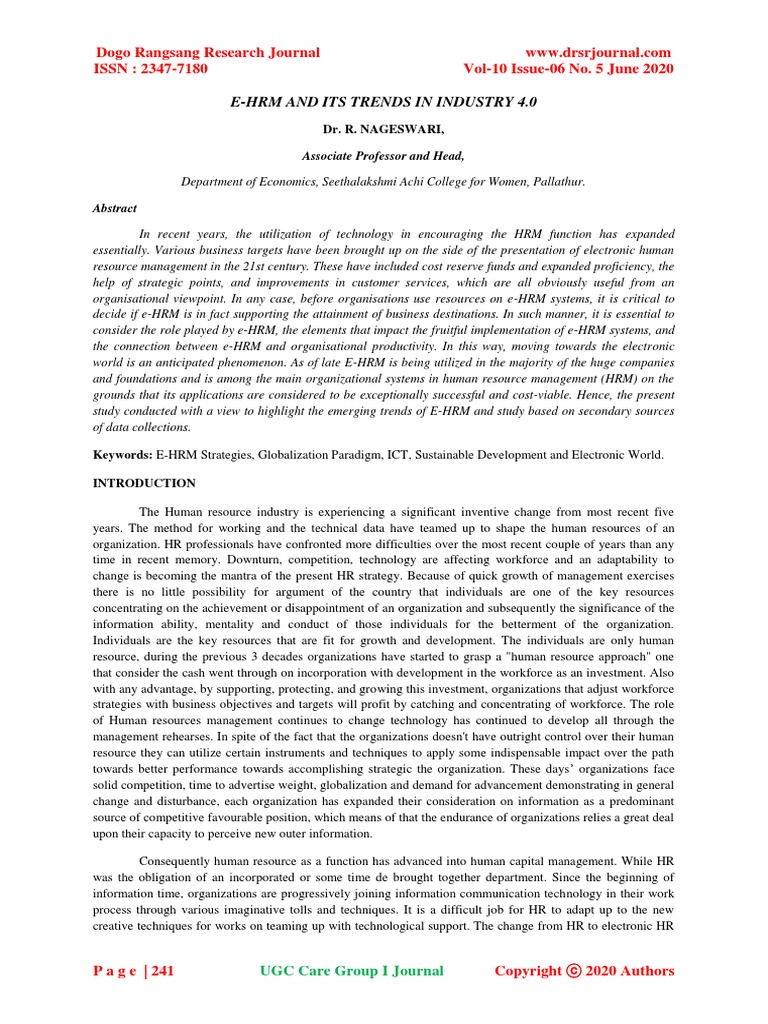 E-Hrm and Its Trends in Industry 4.0 | PDF | Human Resource Management
