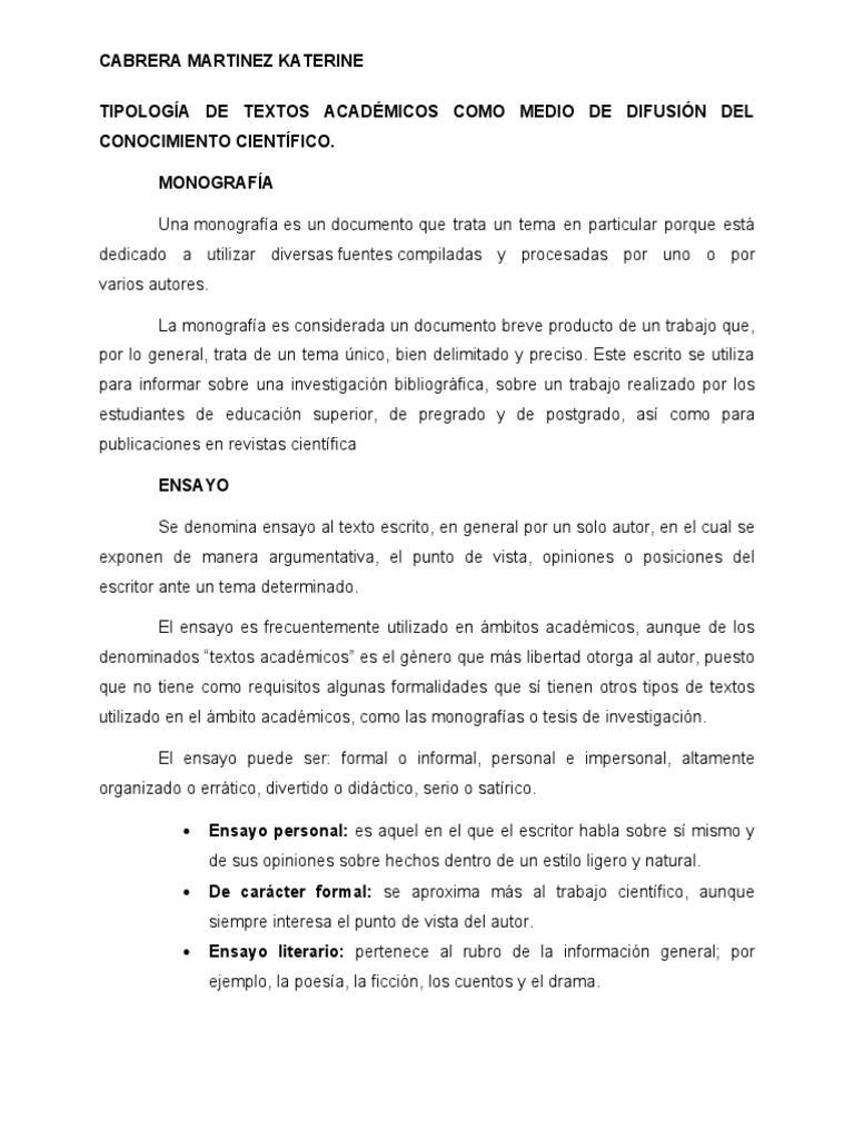 Tipos de Textos Académicos y su Uso | PDF | Ensayos | Conocimiento