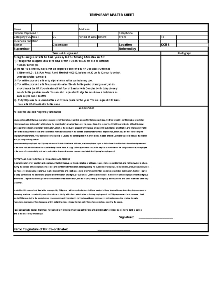 Citigroup Temporary Assignment Guidelines | PDF | Confidentiality ...