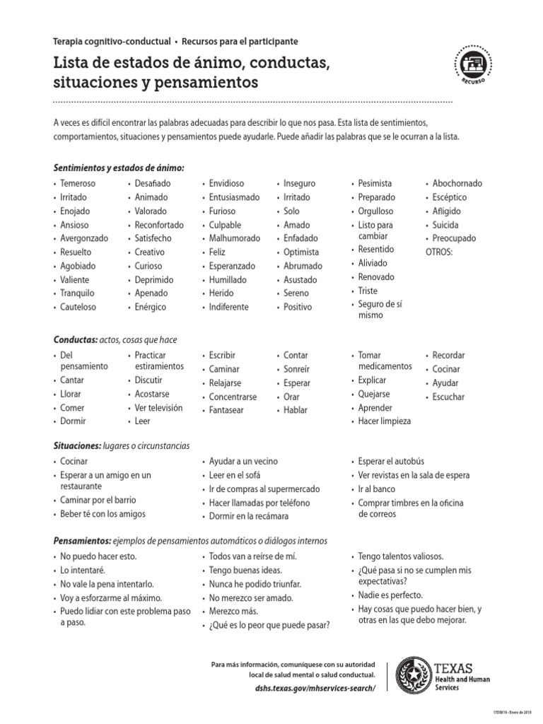 Listado Estados de Animo List-Of-moods-es | PDF | Sicología | Conceptos ...